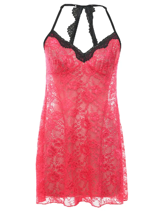 Hot Pink & Black Halterneck Lace Babydoll - M Cozy Sweatshirt Design