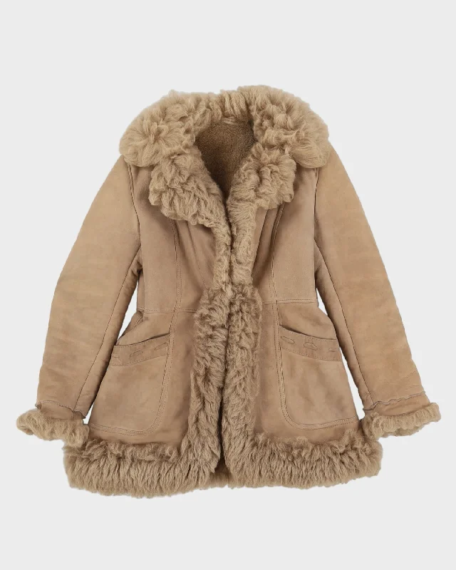 Beige Fur Lined Sheepskin Jacket - XS Hoodies for Streetwear