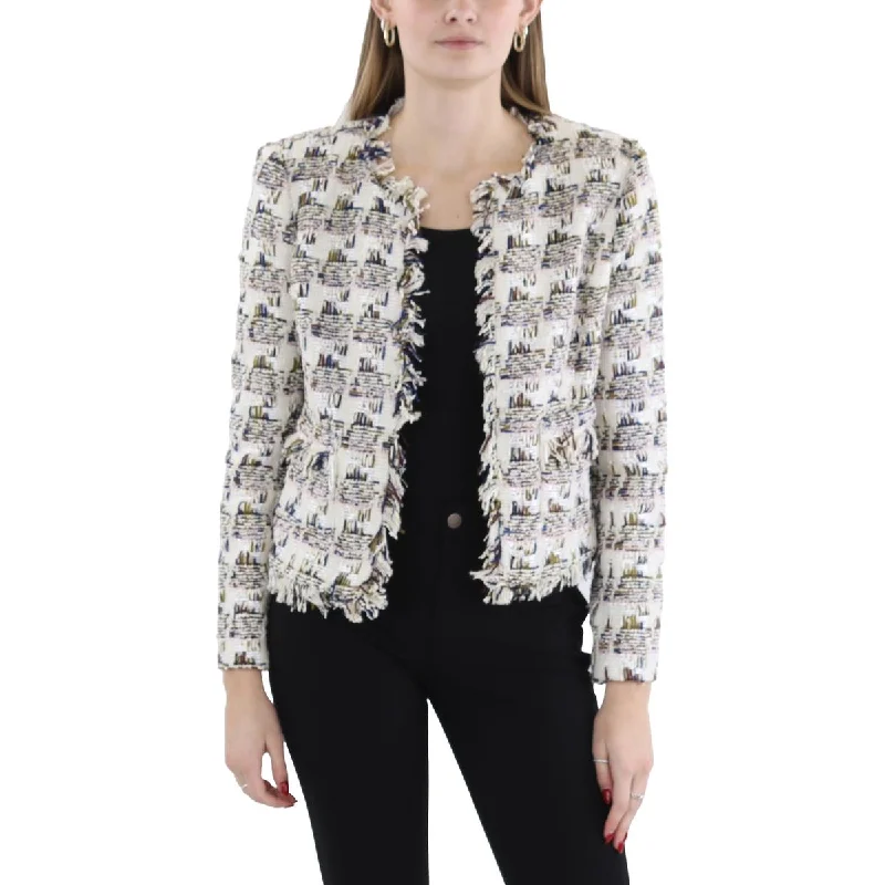 L'Agence Womens Angelina Tweed Collarless Open-Front Blazer Plus size unclassified dresses