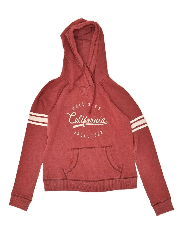 HOLLISTER Womens Graphic Hoodie Jumper UK 10 Small Maroon Cotton Stretchable sweaters