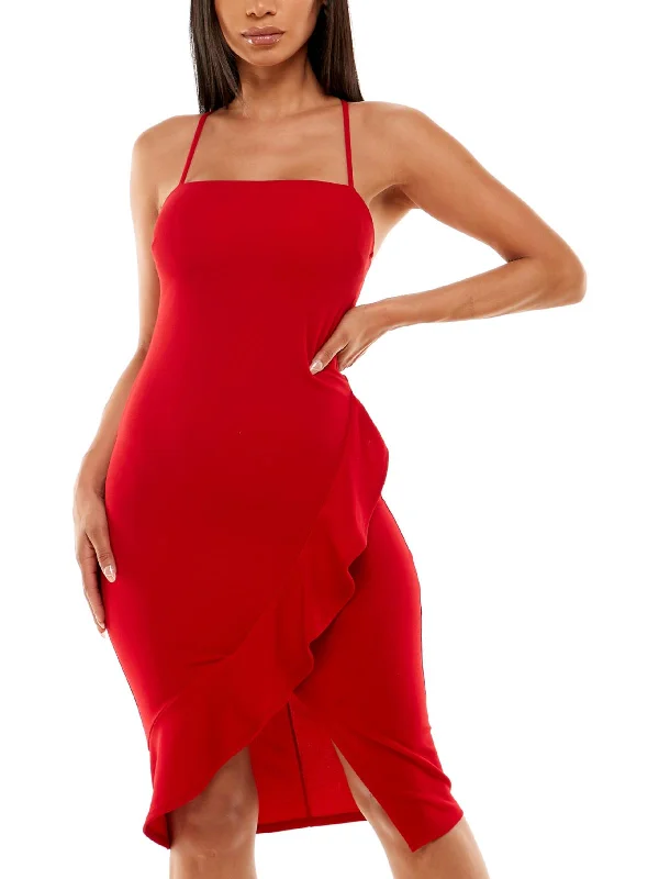 Juniors Womens Strappy High-Low Midi Dress Pleated A-line Skirt
